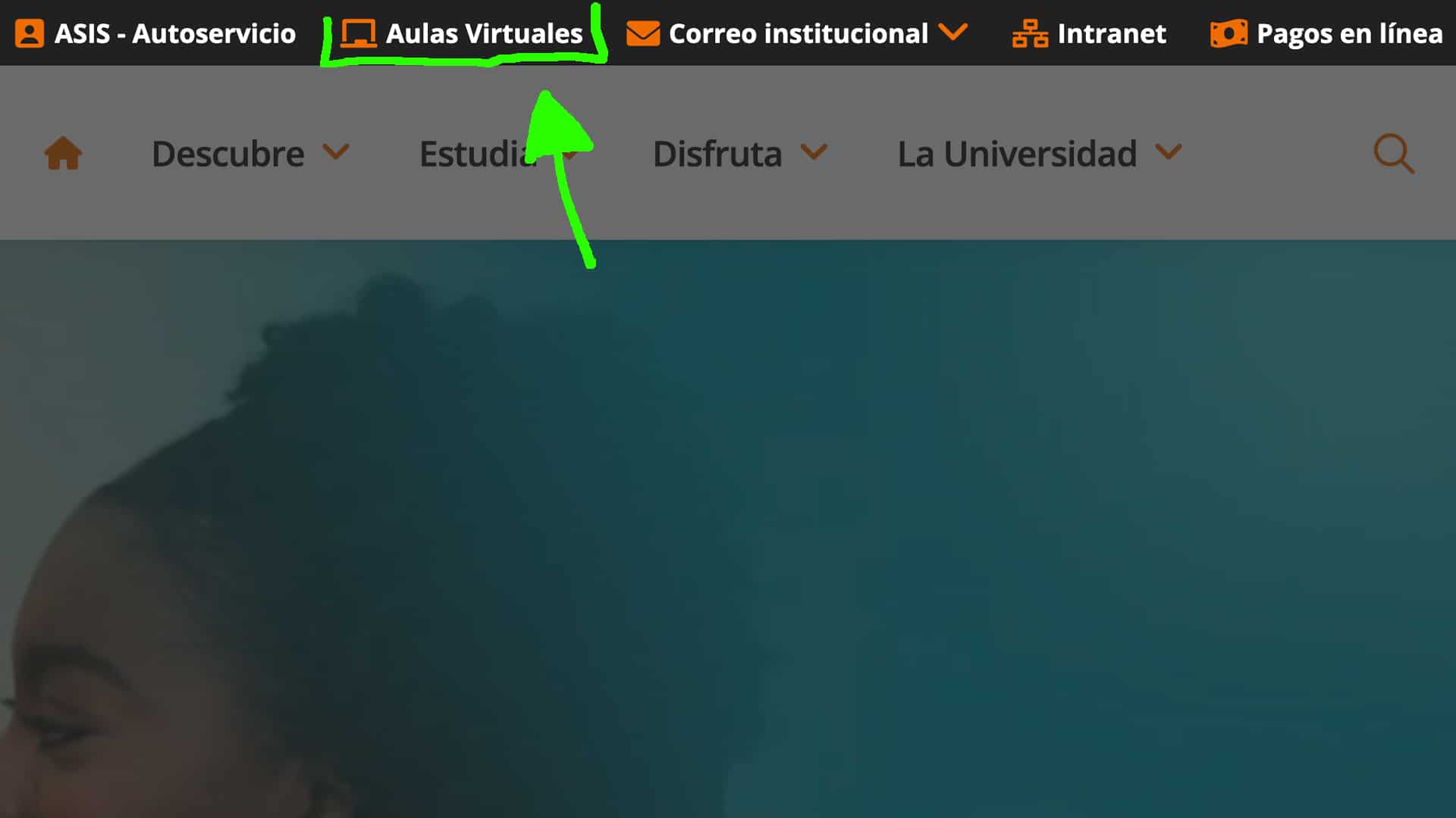 Ubicación de Aulas Virtuales en la barra superior