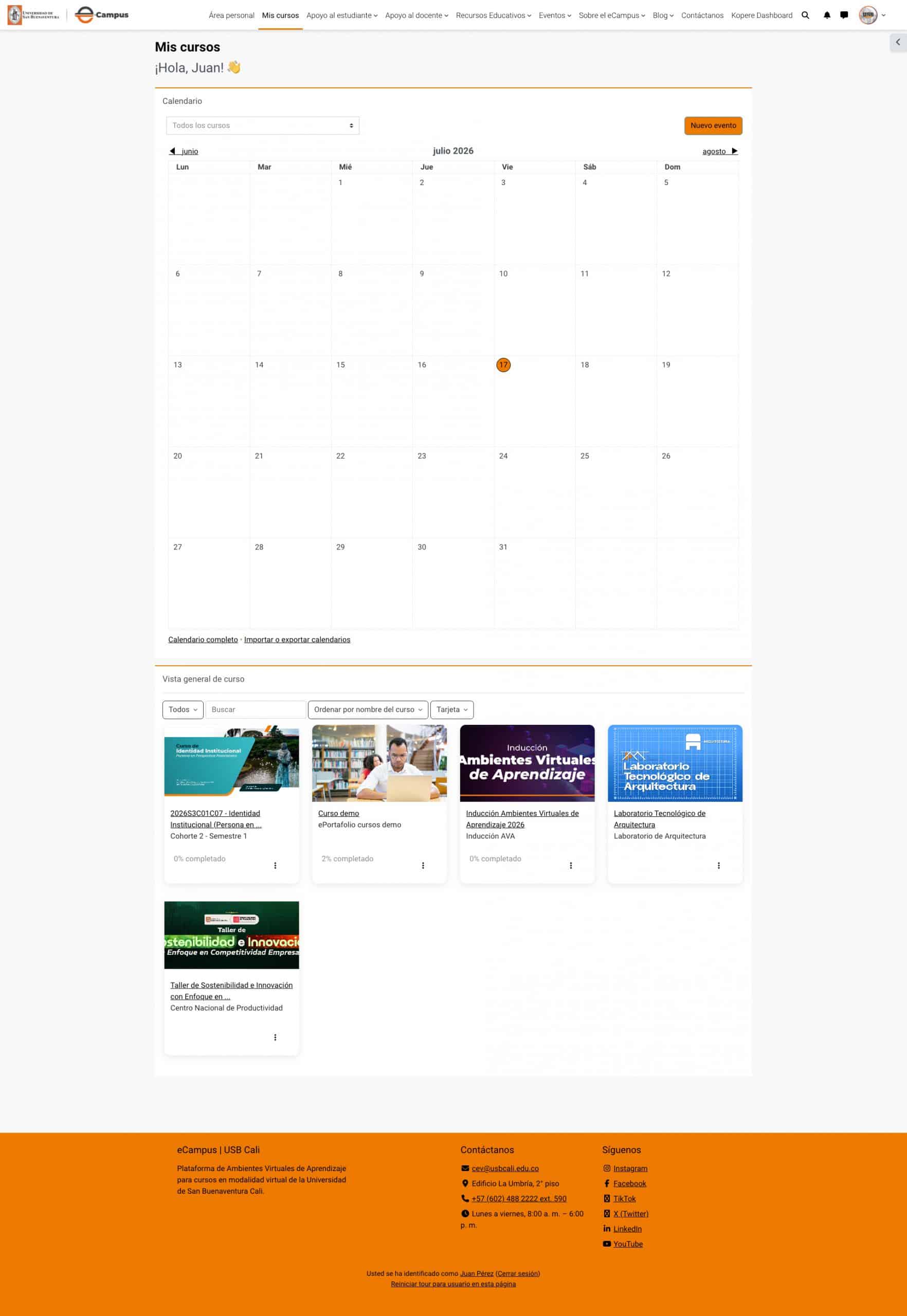 Página Mis cursos en eCampus